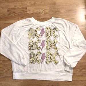 Recycled Karma Womens White Lightweight AC/DC Pullover Burnout Sz XS Rock Grunge